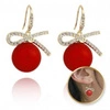 ECARLA kolczyki wiszące Czerwone Kule z kokardami, cyrkonie K1689 