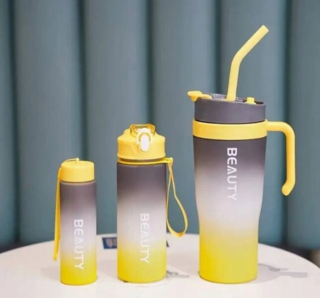 ECARLA butelka na wodę zestaw 3szt Ombre Szary z Żółtym BD13WZ3