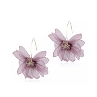 ECARLA kolczyki wiszące z kryształkami tiulowe fioletowe kwiaty K1675FIO