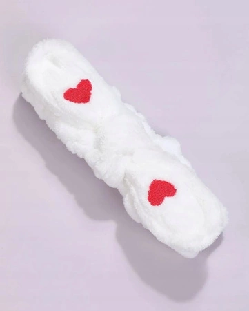 ECARLA opaska kosmetyczna do włosów z Kokardą i serduszkami 19,5x8cm Białą OPK11B