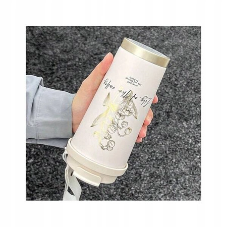 ECARLA kubek termiczny uchwytem i ustnikiem 550ml Kremowy Konwalia BD28WZ1