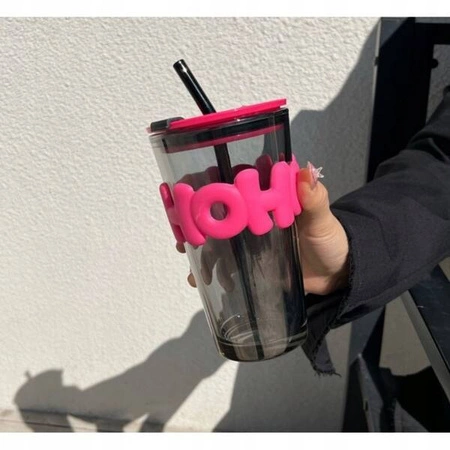 ECARLA kubek z kolorowego szkła ze słomką i zamknięciem 450ml Hoh CUP14