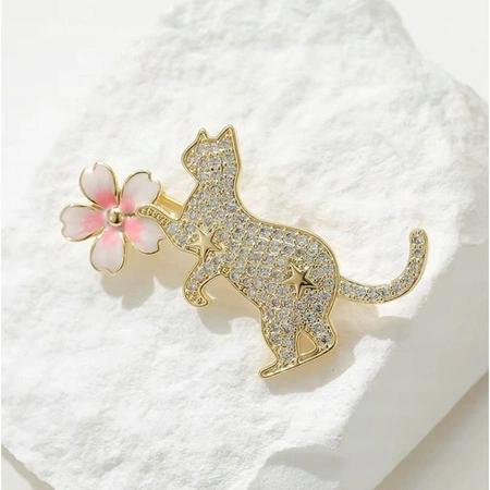 ECARLA broszka KOTEK z kwiatkiem BZ211