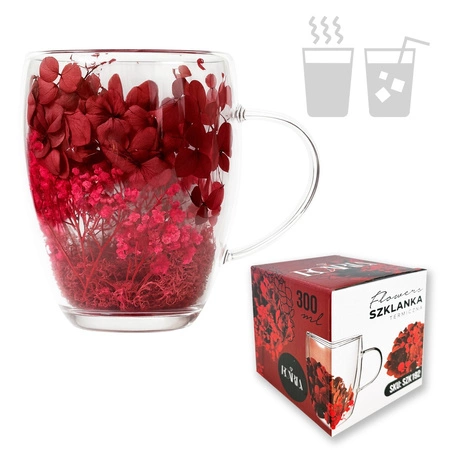 ECARLA szklanka termiczna z podwójnym dnem z hortensją w środku 300ml SZK192