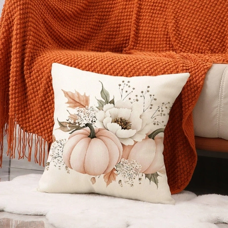 ECARLA Jesień poszewka na poduszkę 45x45 BOHO DYNIE LIŚCIE KWIATY POD240