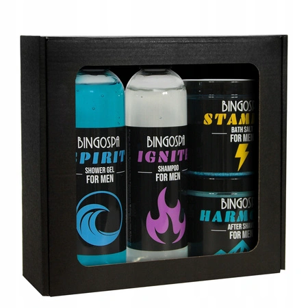 BINGOSPA Men zestaw [żel pod prysznic, szampon, sól do kąpieli i balsam po goleniu]
