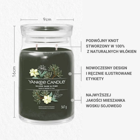 YANKEE CANDLE Signature Duża świeca w słoiku SILVER SAGE & PINE 567g