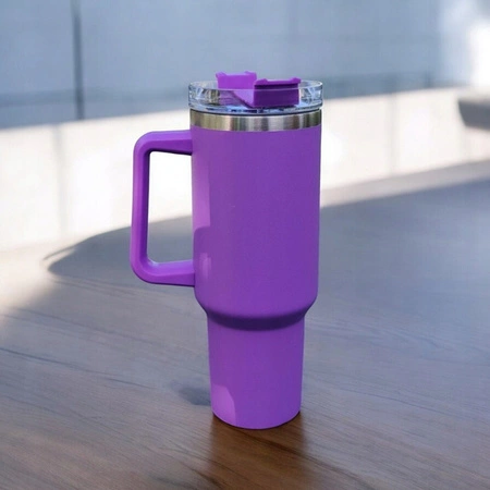 ECARLA kubek termiczny z uchwytem i rurką 1000ml Fioletowy CUP11