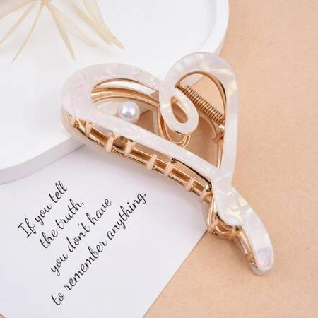 ECARLA spinka do włosów metalowa Serce masa perłowa Biała SP342B