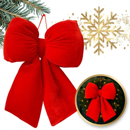ECARLA Ozdoba Świąteczna kokarda aksamitna Czerwona 29x33cm WOZ43