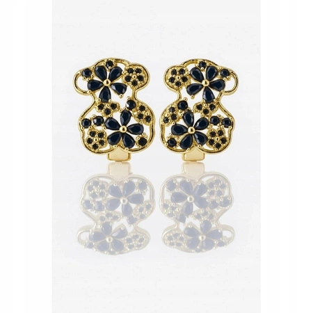 ECARLA kolczyki ze stali szlachetnej platerowanej 14k złotem MIŚ z czarną cyrkonią KST3535