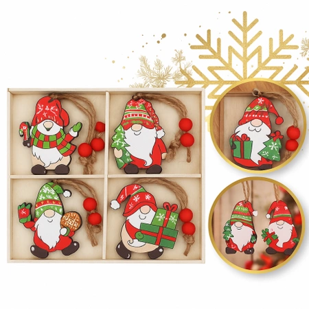ECARLA Boże Narodzenie zawieszki choinkowe drewniane 12szt KRASNALE BSN77
