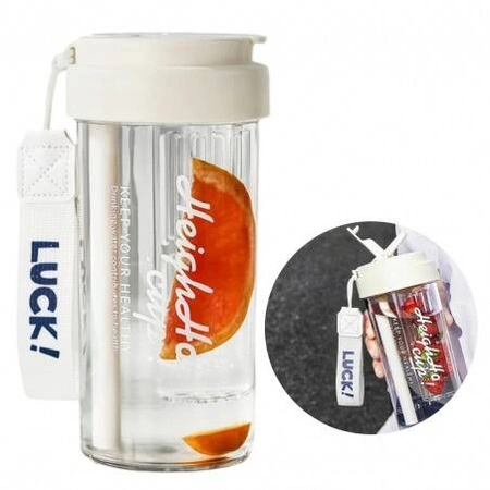 ECARLA bidon na wodę z koszyczkiem i słomką 600ml Luck! Beżowy BD32B