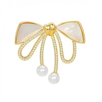 ECARLA broszka Kokardka złota masa perłowa i cyrkonie BZ197