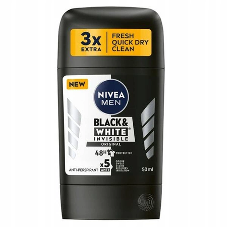 NIVEA Men Deo Stick antyperspirant w sztyfcie Black&White Invisible 48H Original 50ml 