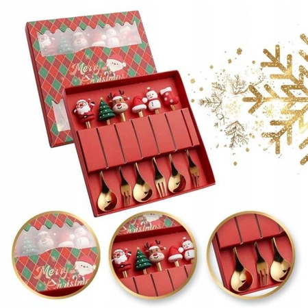 ECARLA zestaw łyżeczek i widelczyków ze świątecznymi figurkami 6szt w pudełku LYZ5