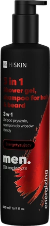 HISKIN Men 3w1 żel pod prysznic, szampon do włosów i brody Energetyzujący 500ml