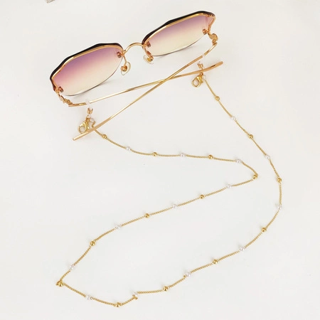 ECARLA łańcuszek do okularów cienki złoty kulki perły 71cm LDK11