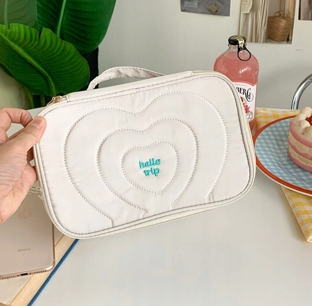 ECARLA kosmetyczka pikowana kuferek z rączką 24x9x15cm Krem KS132K