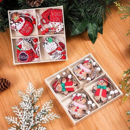 ECARLA zawieszki choinkowe drewniane 12szt Pierniczki BSN47