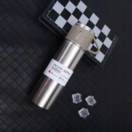 ECARLA termos 500ml z 3 kubkami zapakowany na preznt Beżowy BD24BEZ