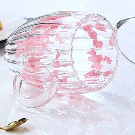 ECARLA szklanka termiczna ryflowana z podwójnym dnem i hortensją 300ml SZK157