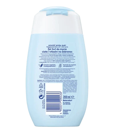 NIVEA Baby Nowa Formuła 2w1 żel do mycia ciała i włosów Na Dobranoc 200ml