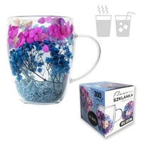 ECARLA szklanka termiczna z podwójnym dnem z hortensją w środku 300ml SZK194