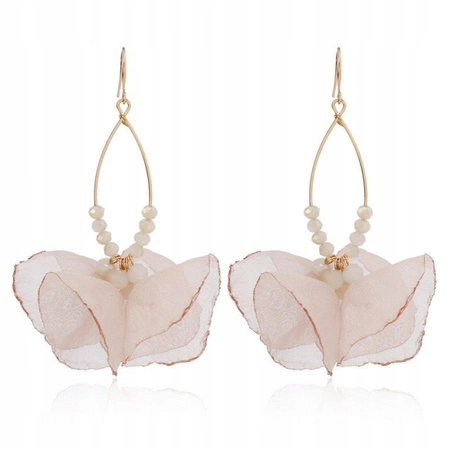 ECARLA kolczyki wiszące z koralikami tiulowe kwiaty K1700