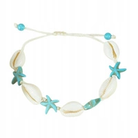 ECARLA bransoletka na stopę MUSZELKI ROZGWIAZDY na sznurku Morski B543N