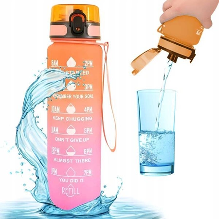 ECARLA butelka na wodę z miarką 1l Ombre Pomarańcz z Fuksją BD15