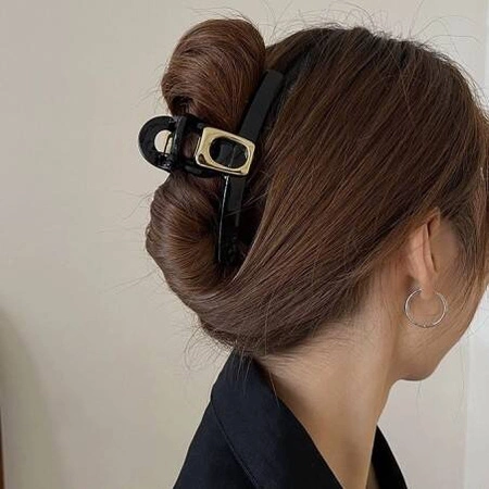 ECARLA spinka-klamra do włosów ze złotą ozdobą 11cm Czarna SP304CZ