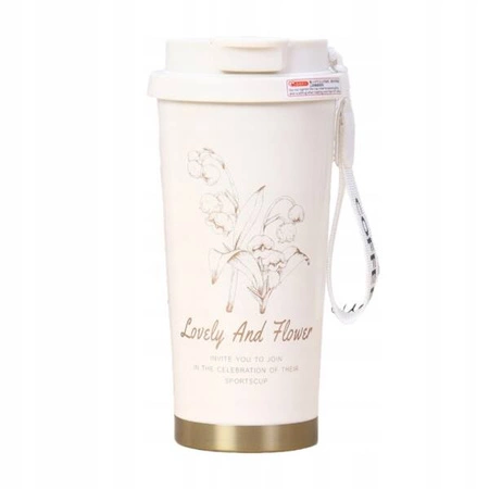 ECARLA kubek termiczny uchwytem i ustnikiem 550ml Kremowy Konwalia BD28WZ1