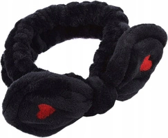 ECARLA opaska kosmetyczna do włosów z Kokardą i serduszkami 19,5x8cm Czarna OPK11CZ