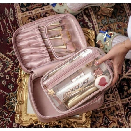 ECARLA kuferek kosmetyczka 2w1 rozkładana, różowa KS97R