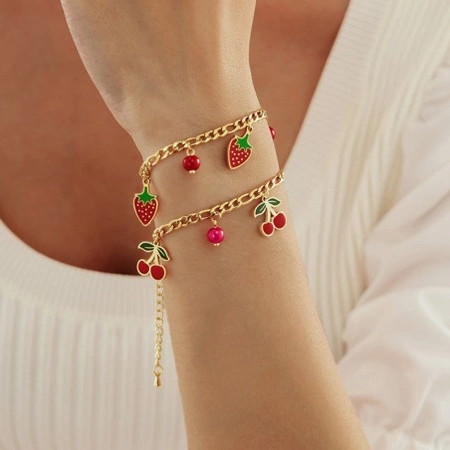 ECARLA bransoletka na rękę ze stali chirurgicznej pozłacanej WISIENKI BST1520