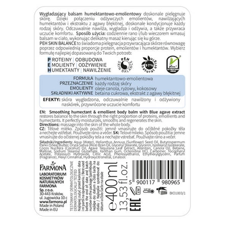 FARMONA my Bio humektantowo emolientowy balsam do ciała wygładzający Agawa błękitna 400ml
