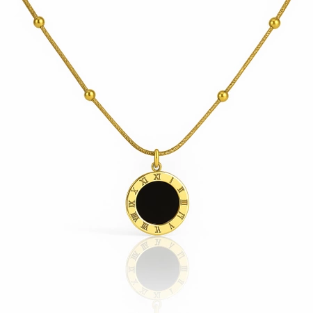 ECARLA naszyjnik ze stali szlachetnej pozłacanej TARCZA ZEGARA NST2226