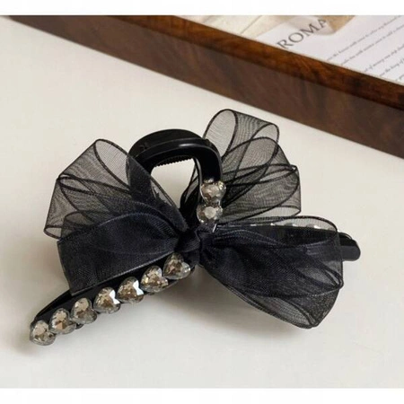 ECARLA spinka-klamra do włosów z serduszkami i kokardą Czarna SP343CZ