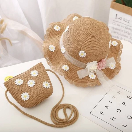 ECARLA kapelusik i torebka słomkowa, dziecięca Stokrotki 52cm CZ40