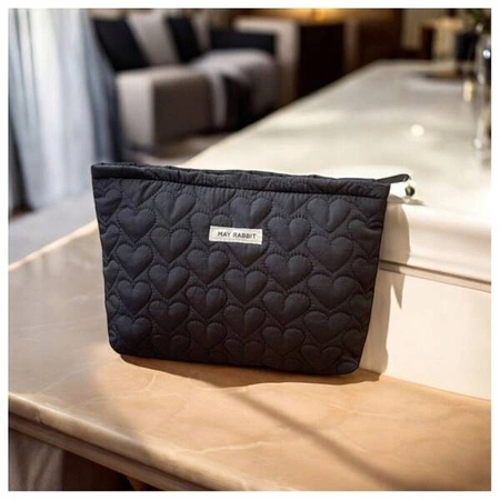 ECARLA kosmetyczka jednokomorowa pikowana Serca Czarna KS120CZ