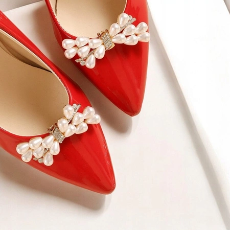 ECARLA klipsy do butów z perełkami, cyrkoniami Kokardki KDB52 2szt