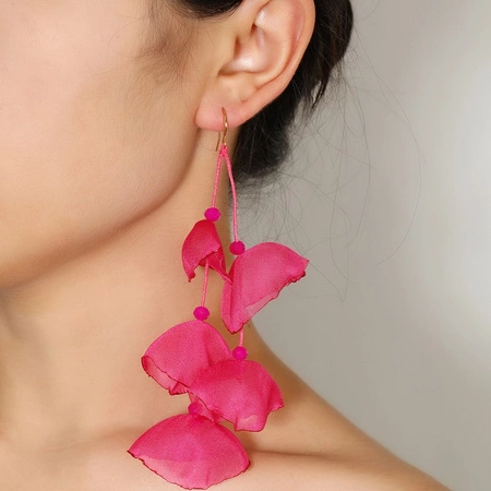 ECARLA kolczyki wiszące z koralikami tiulowe kwiaty K1697