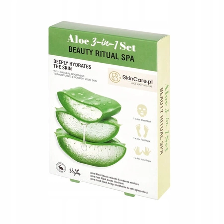 SKINCARE Beauty Ritual Spa zestaw masek do twarzy, spóp i dłoni Aloe 3-in-1 Set 3szt 