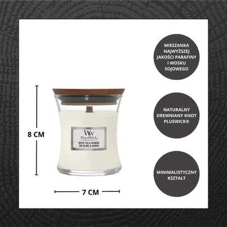 WOODWICK PlusWick mała świeca w słoiku WHITE TEA & JASMINE 85g