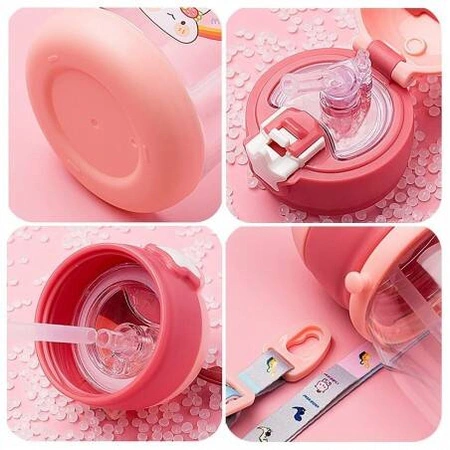 ECARLA bidon dzieciecy ze slomką 600ml Fioletowy z Różkami BD30FIO