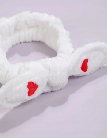 ECARLA opaska kosmetyczna do włosów z Kokardą i serduszkami 19,5x8cm Białą OPK11B