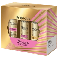 DAX Perfecta 24k Gold & Rose Oil zestaw do twarzy (peeling + mleczko + tonik)