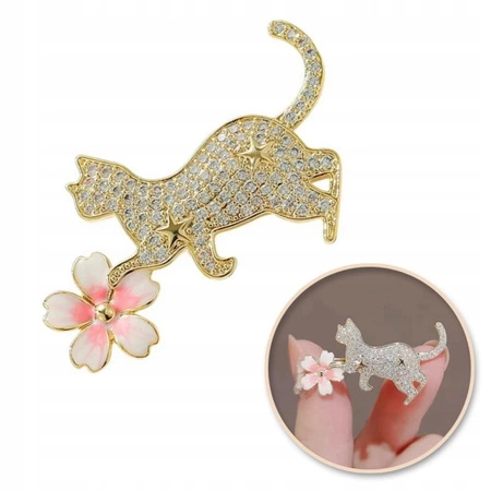 ECARLA broszka KOTEK z kwiatkiem BZ211