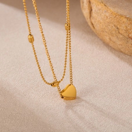 ECARLA naszyjnik podwójny ze stali szlachetnej pozłacanej SERCE NST2145